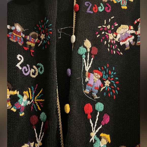 Heirloom Collectibles “World Party 2000” Embroidered Black Cardigan - Picture 3 of 7